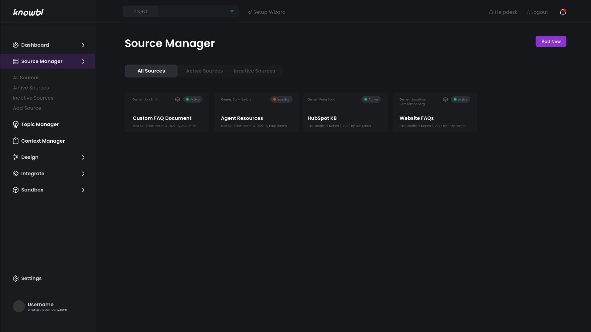 Knowbl Concierge image of source management.